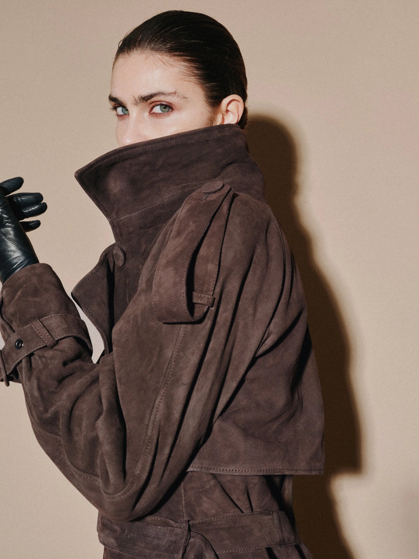 Suede Trench Coat Brown