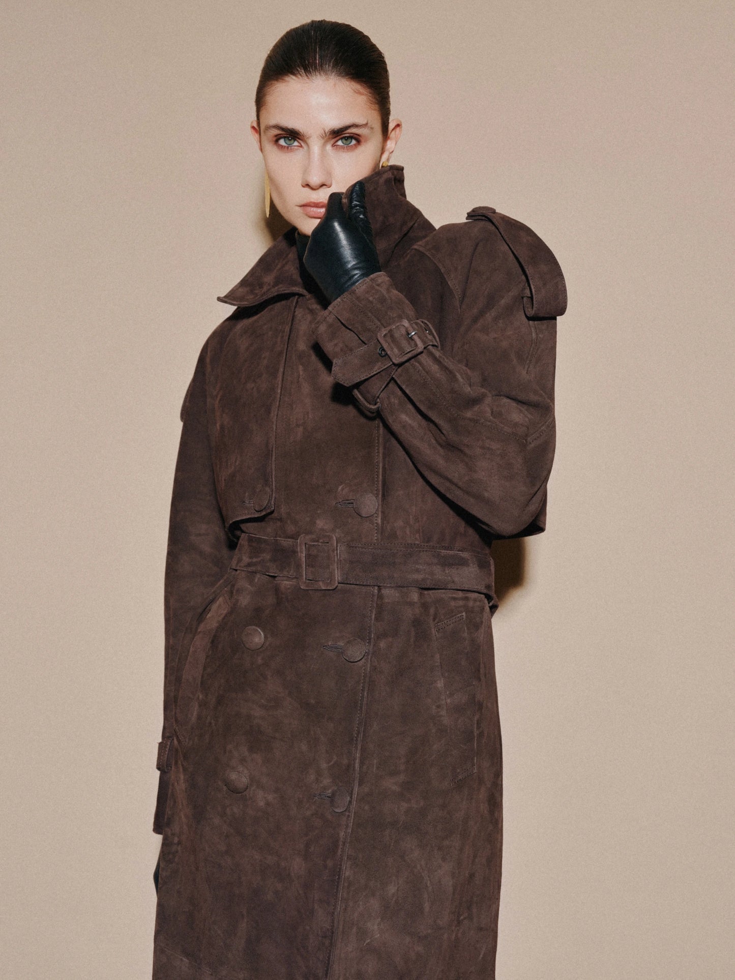 Suede Trench Coat Brown