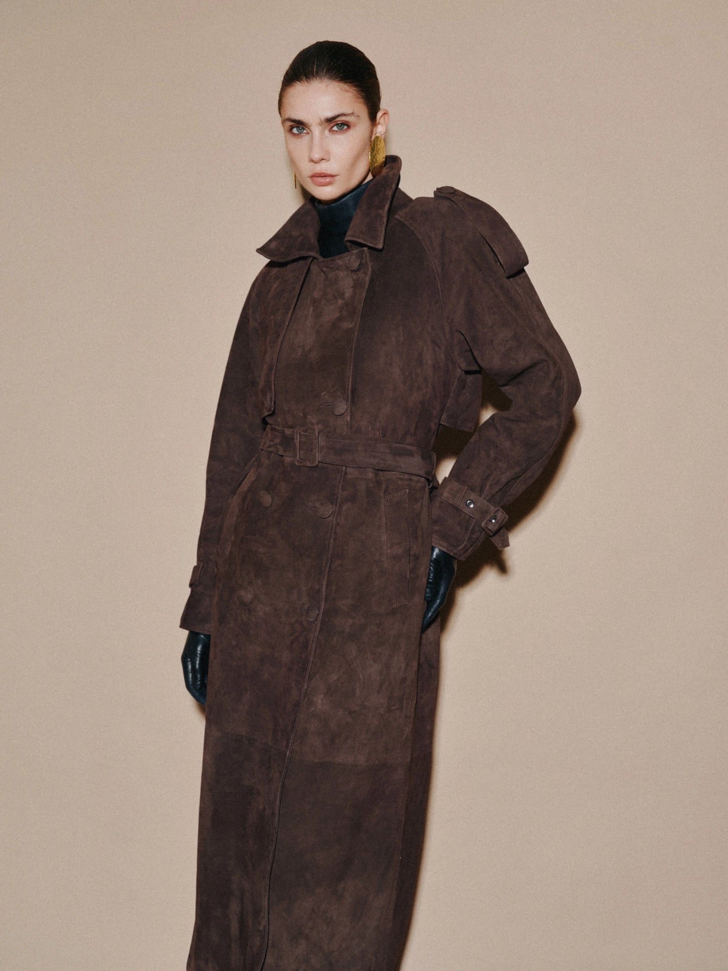 Suede Trench Coat Brown