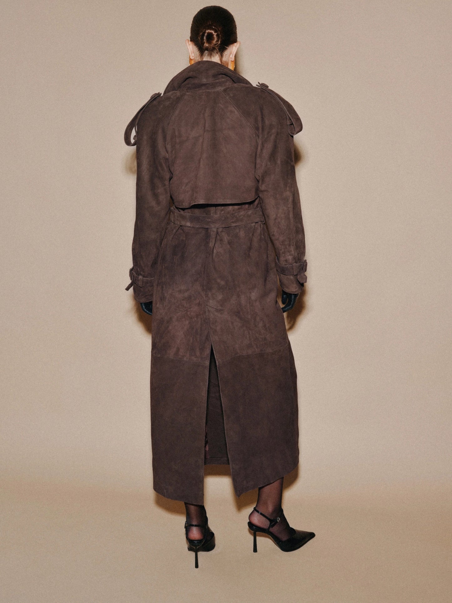 Suede Trench Coat Brown