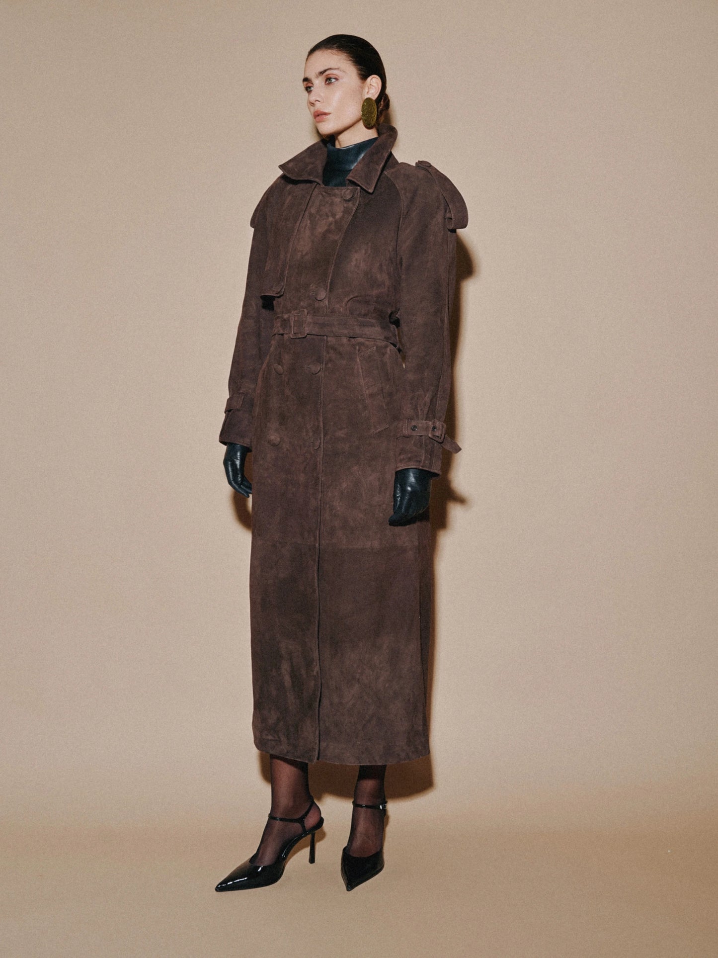 Suede Trench Coat Brown