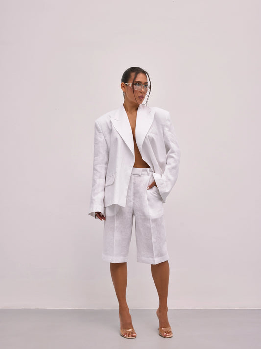 White Linen Bermuda Shorts
