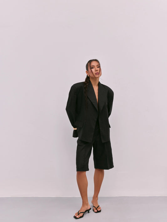 Black Linen Bermuda Shorts