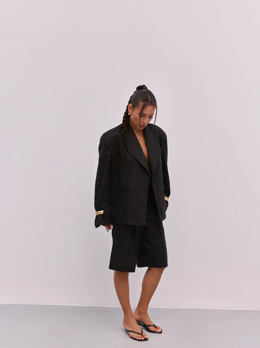 Black Linen Bermuda Shorts