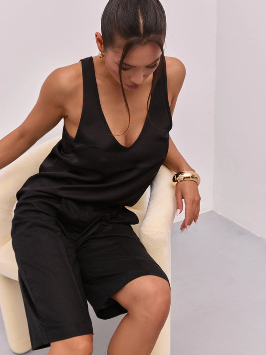 Black V-Neck Draped Top