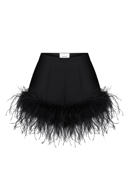 Mini shorts with feather trim