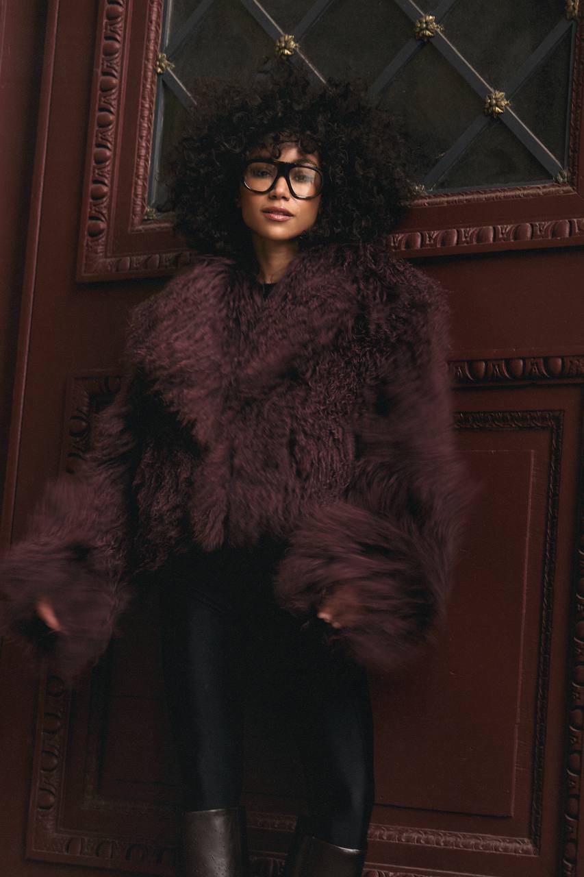 LAMA FUR JACKET IN BORDEAUX