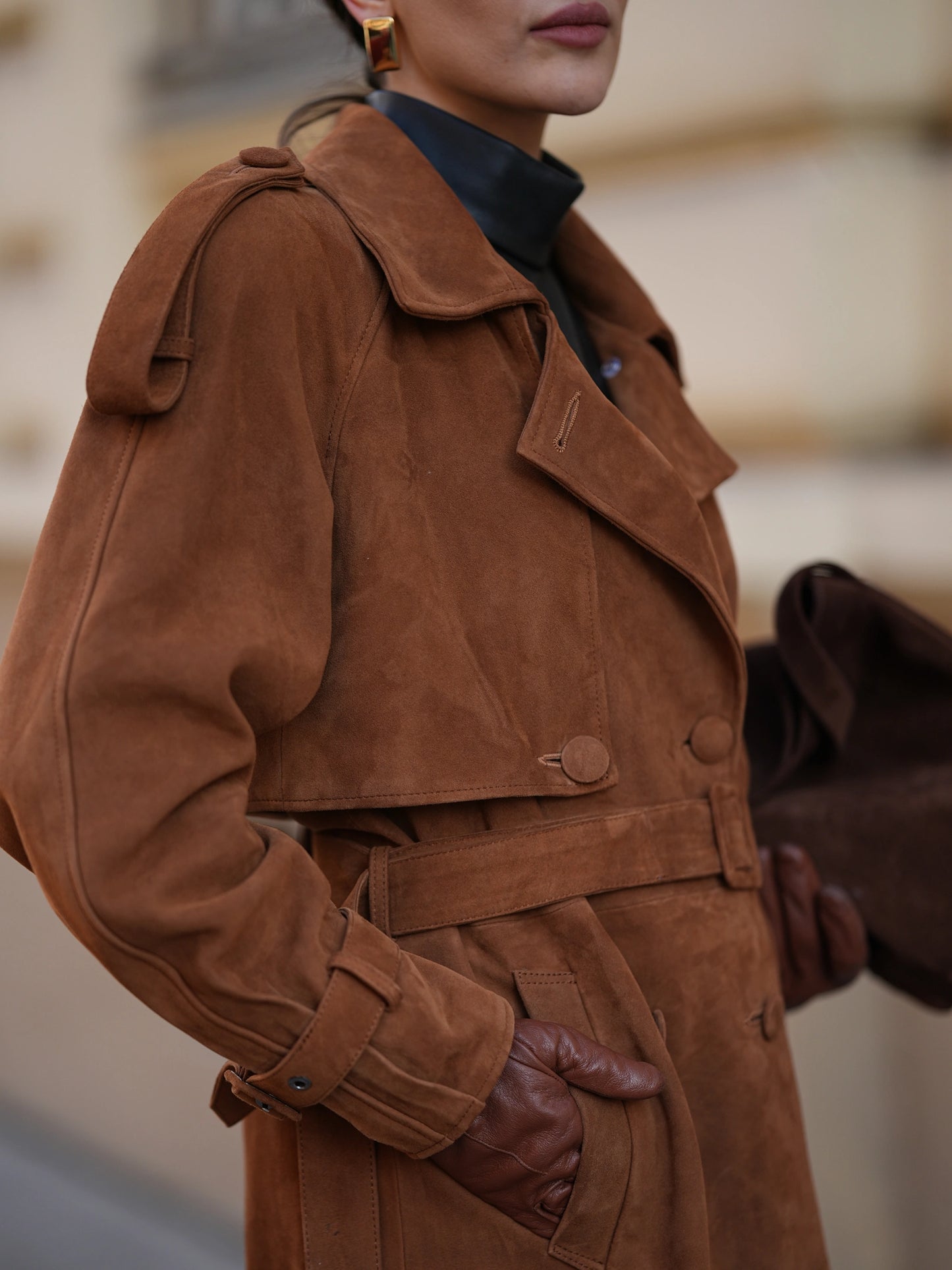 Suede Trench Coat Camel