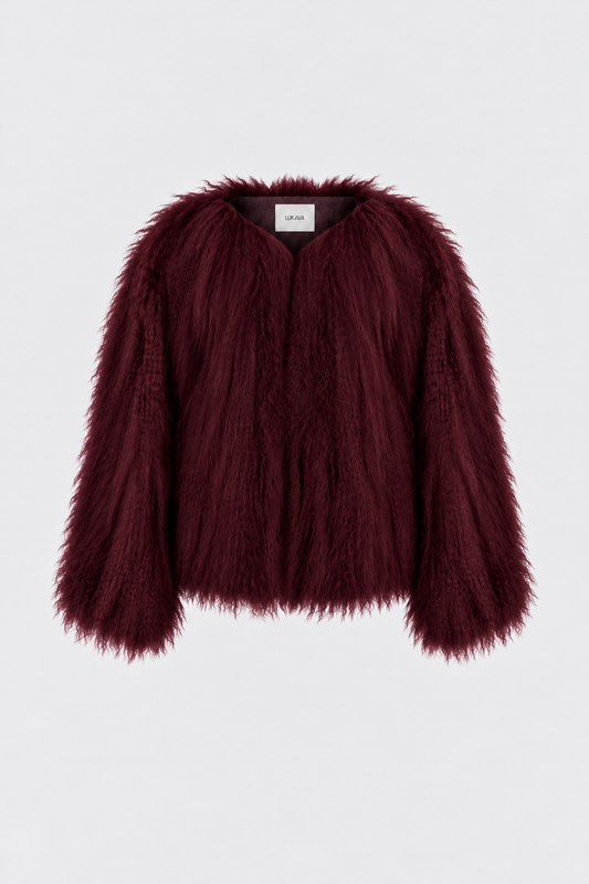 Burgundy Cloud Llama Fur Jacket