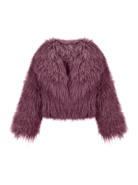 LAMA FUR JACKET IN BORDEAUX