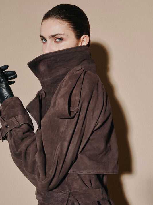 Suede Trench Coat Brown