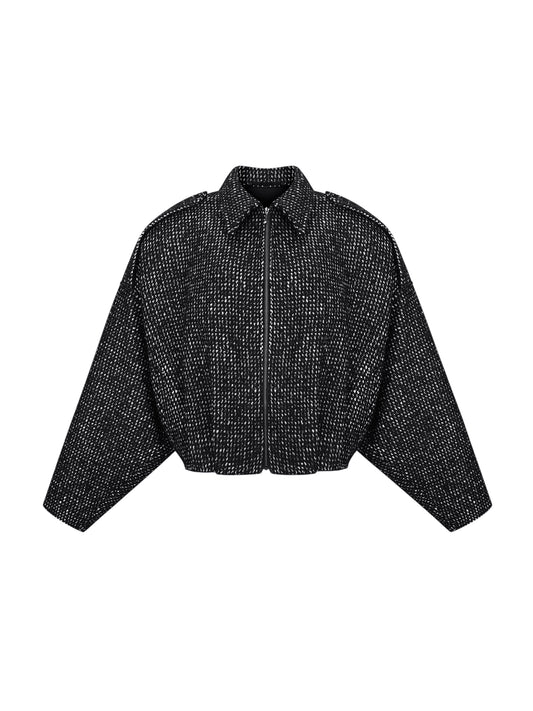 Cropped Tweed Bomber Jacket