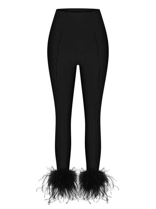 High-Waisted Leggings with Ostrich Feathers