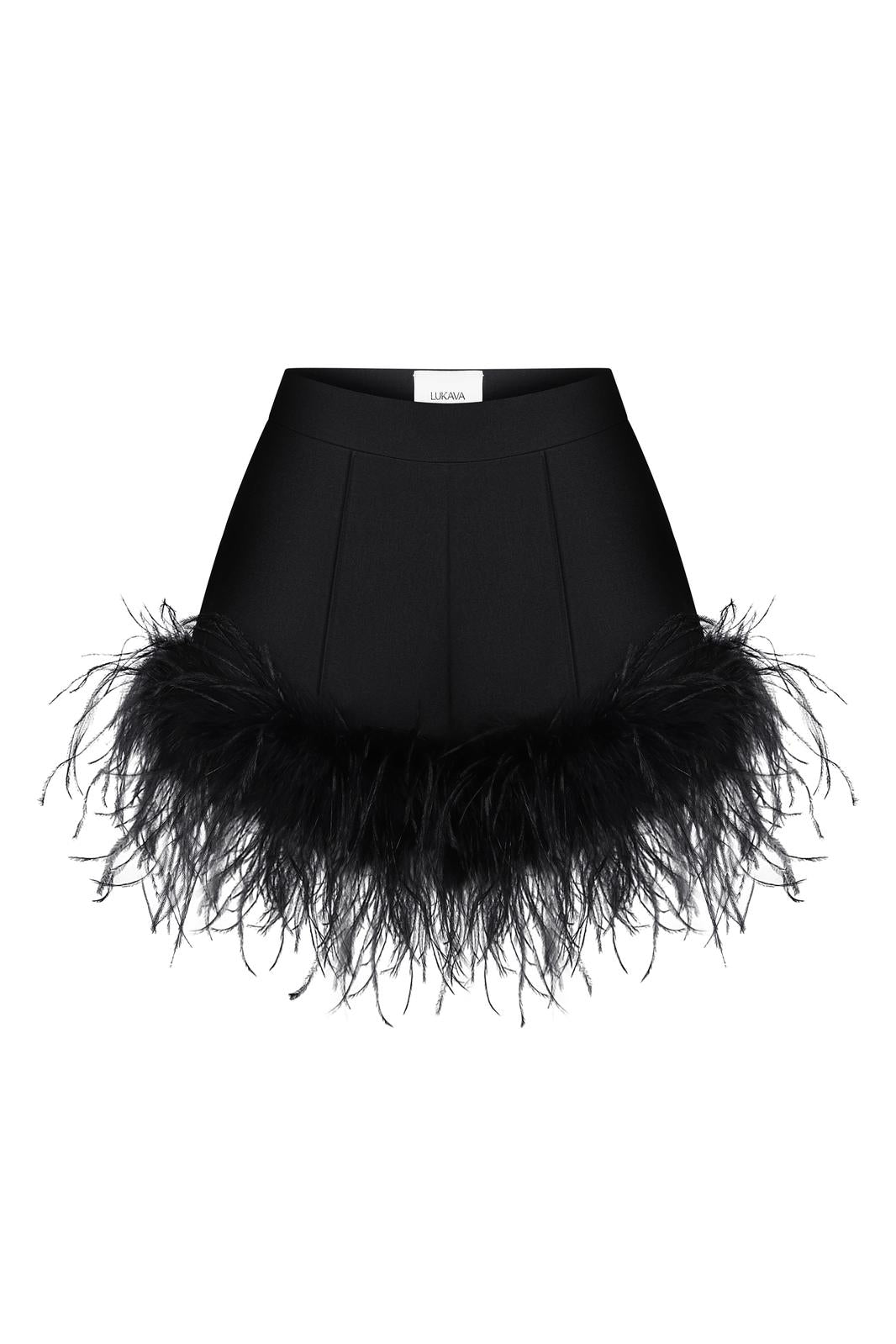 Mini shorts with feather trim