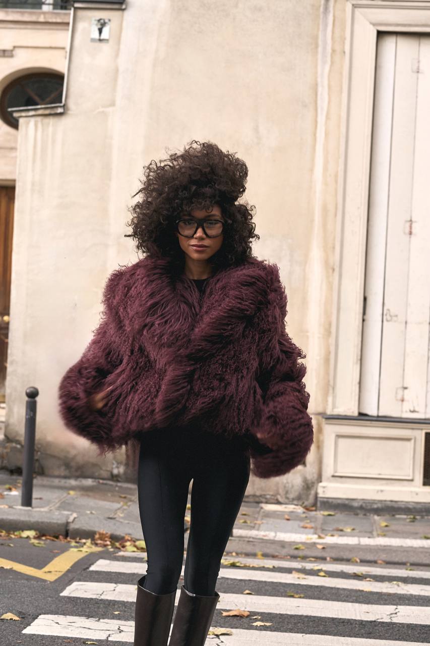 LAMA FUR JACKET IN BORDEAUX