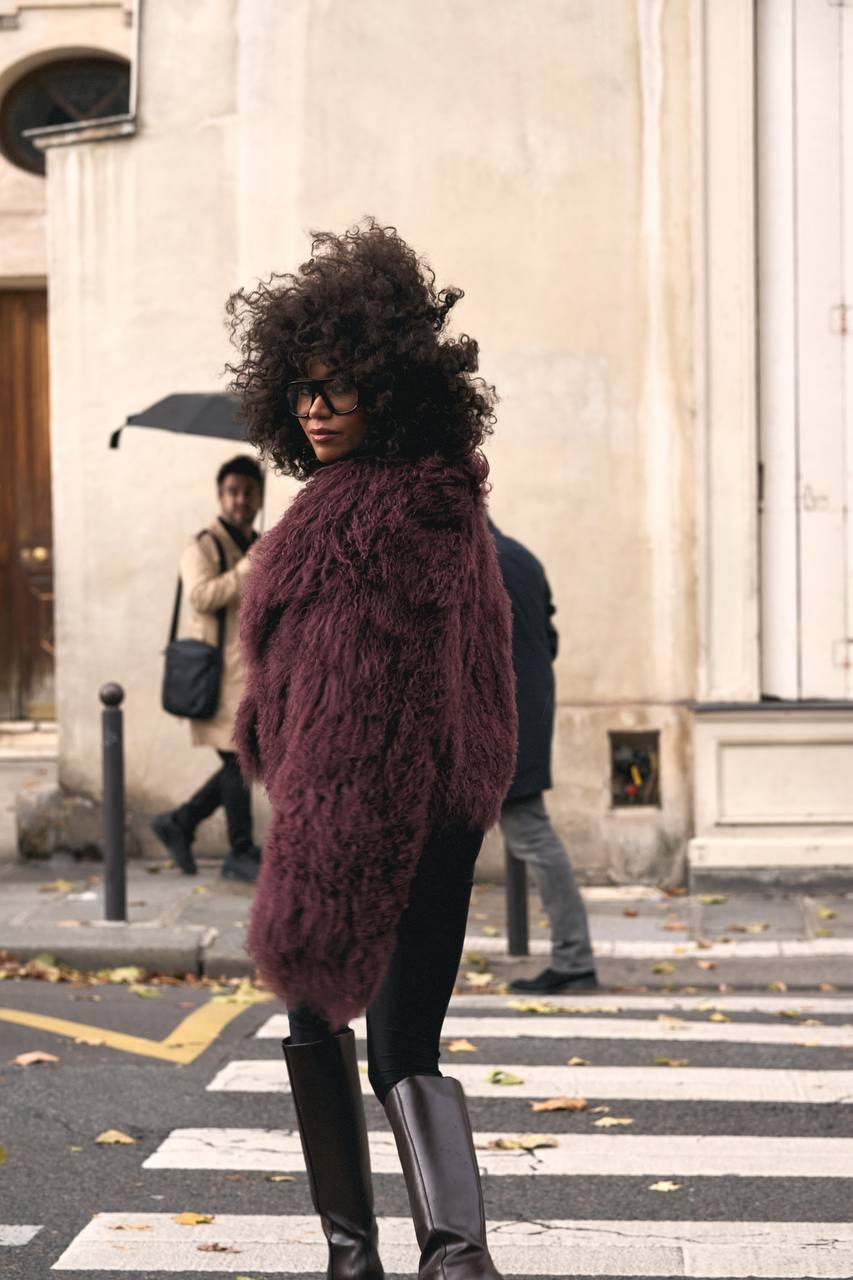LAMA FUR JACKET IN BORDEAUX