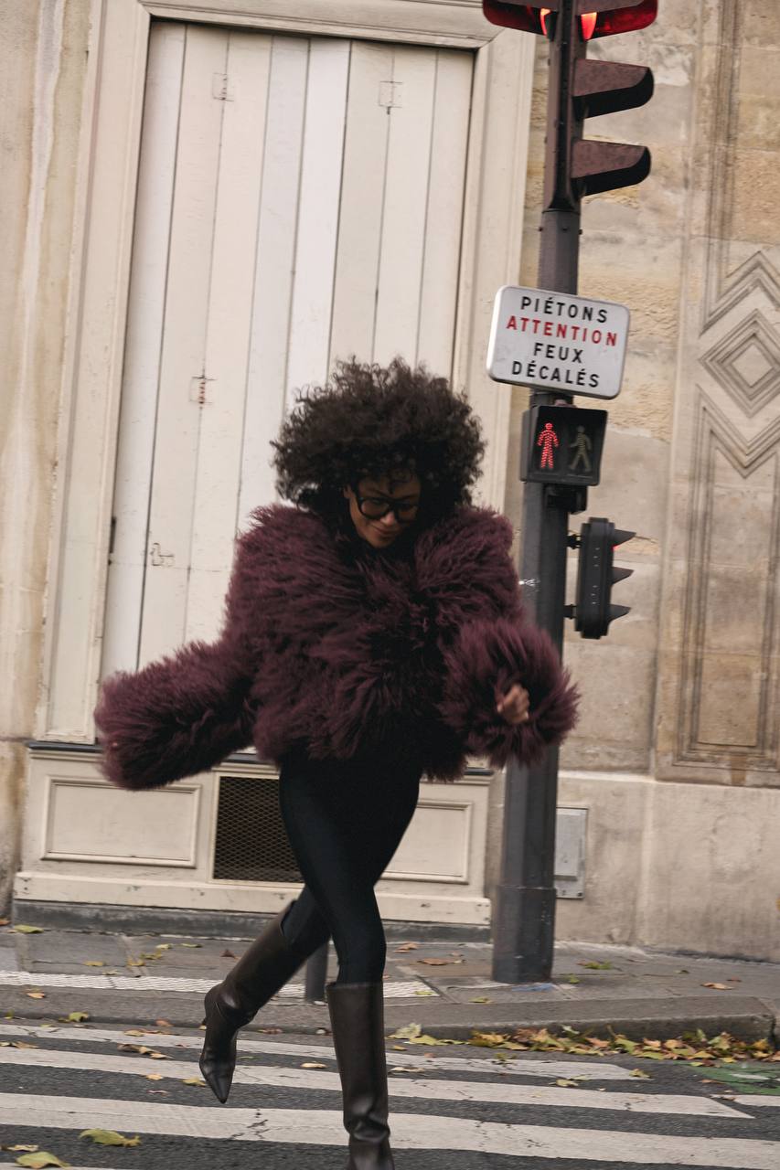 LAMA FUR JACKET IN BORDEAUX
