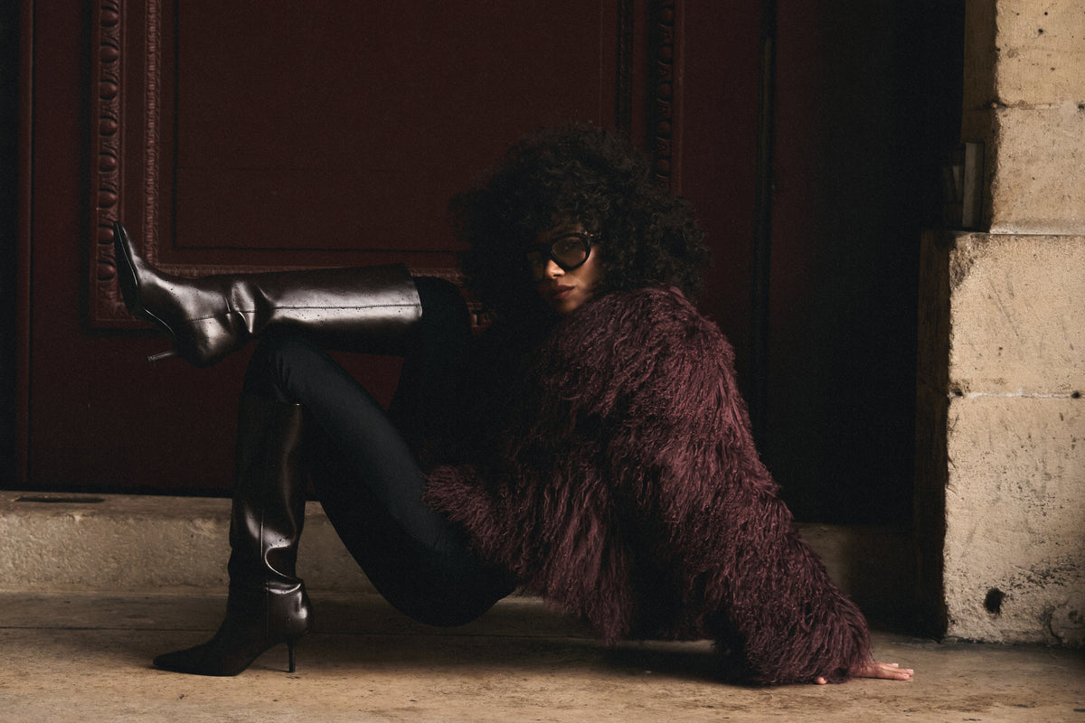 LAMA FUR JACKET IN BORDEAUX