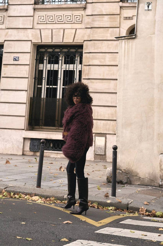 LAMA FUR JACKET IN BORDEAUX
