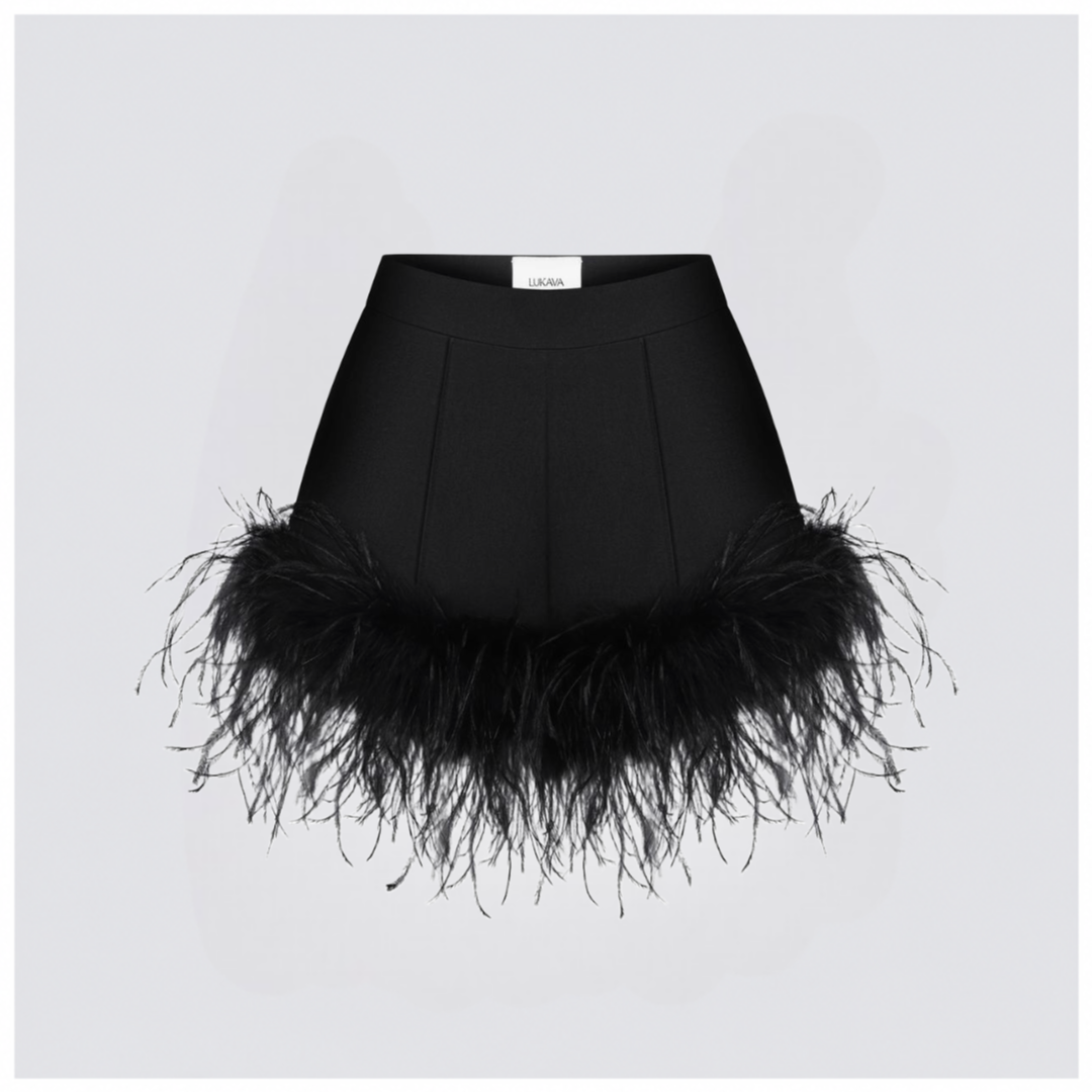 Mini shorts with feather trim