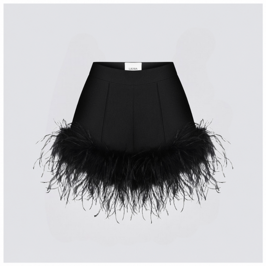 Mini shorts with feather trim