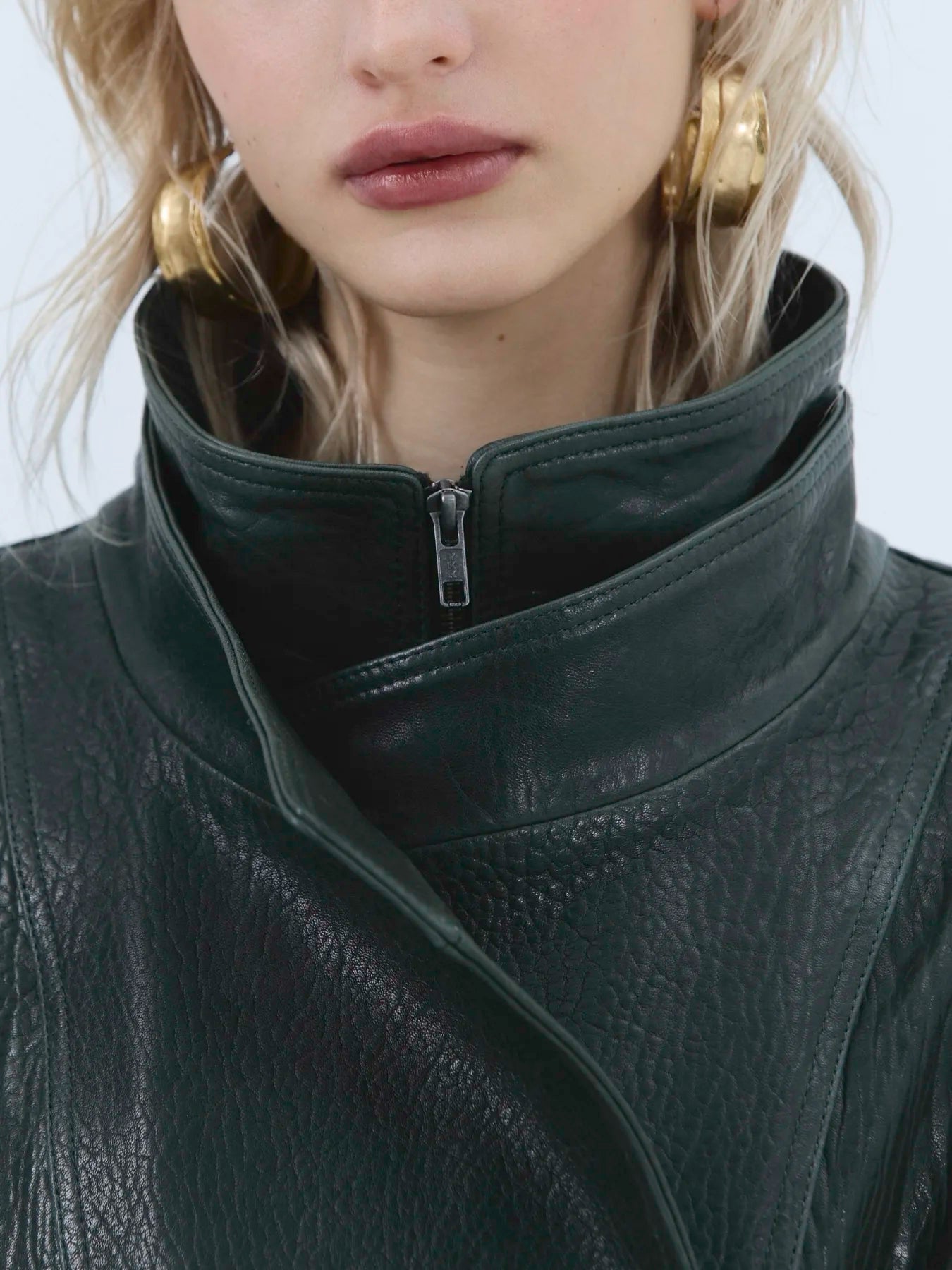 Deep Green Sculpted Leather Jacket