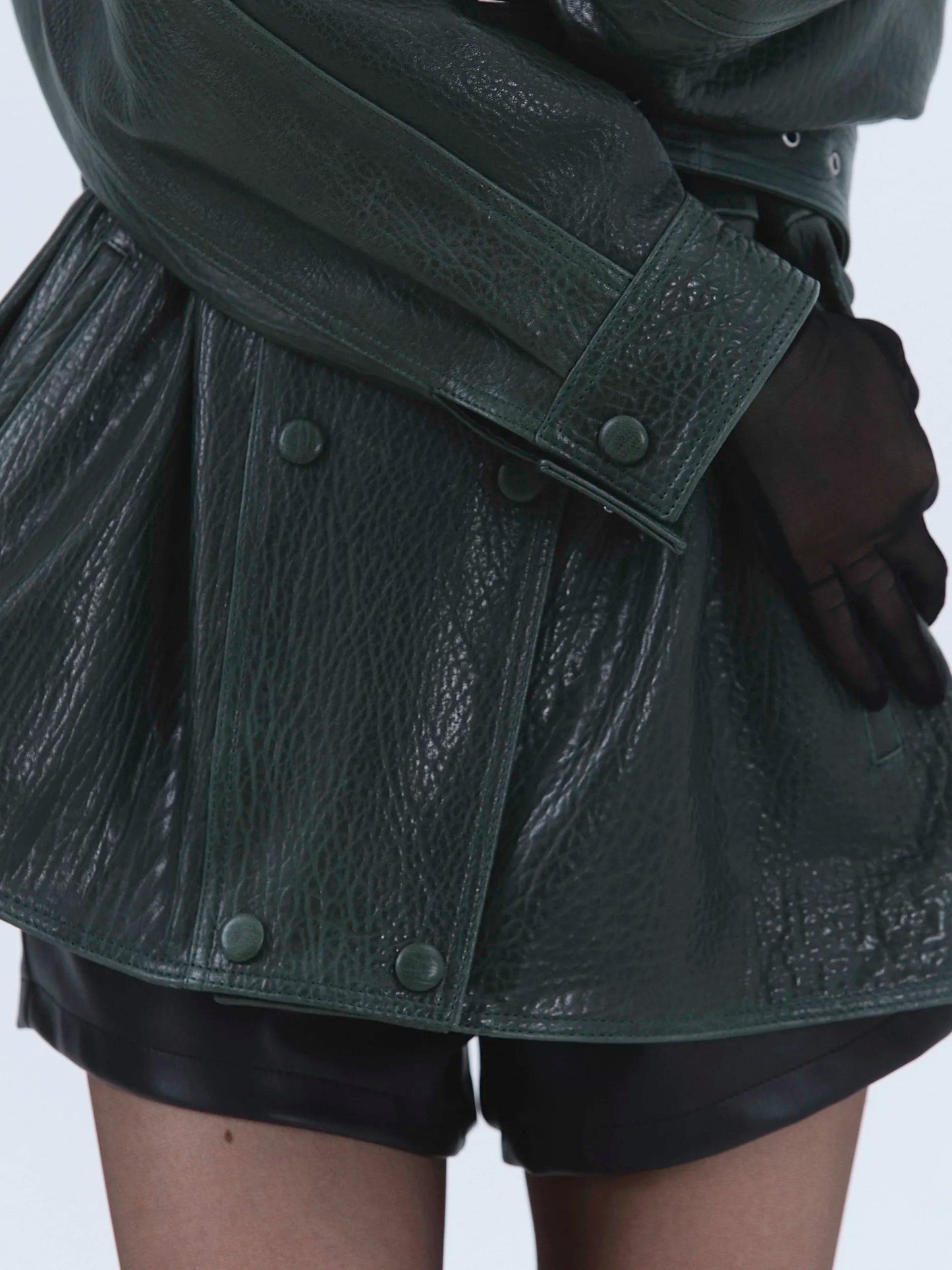Deep Green Sculpted Leather Jacket