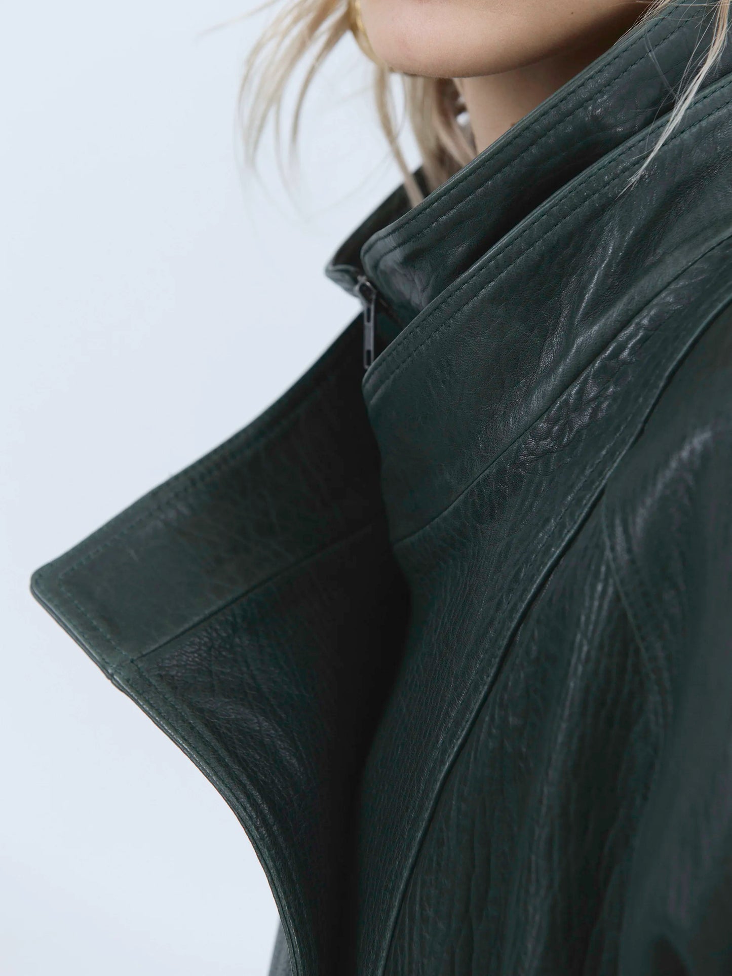 Deep Green Sculpted Leather Jacket