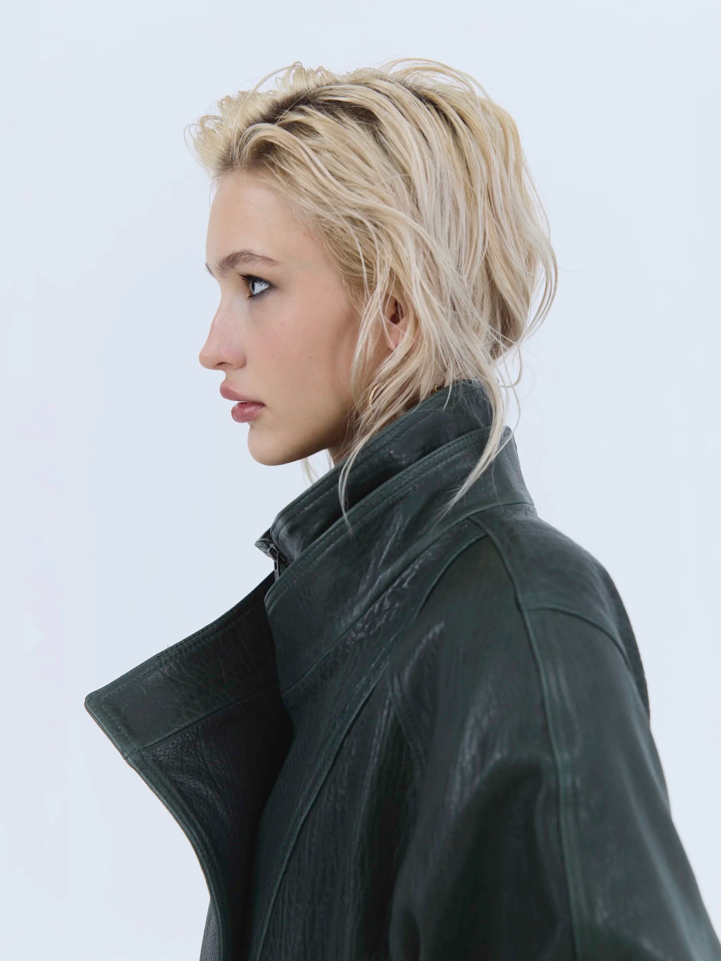 Deep Green Sculpted Leather Jacket