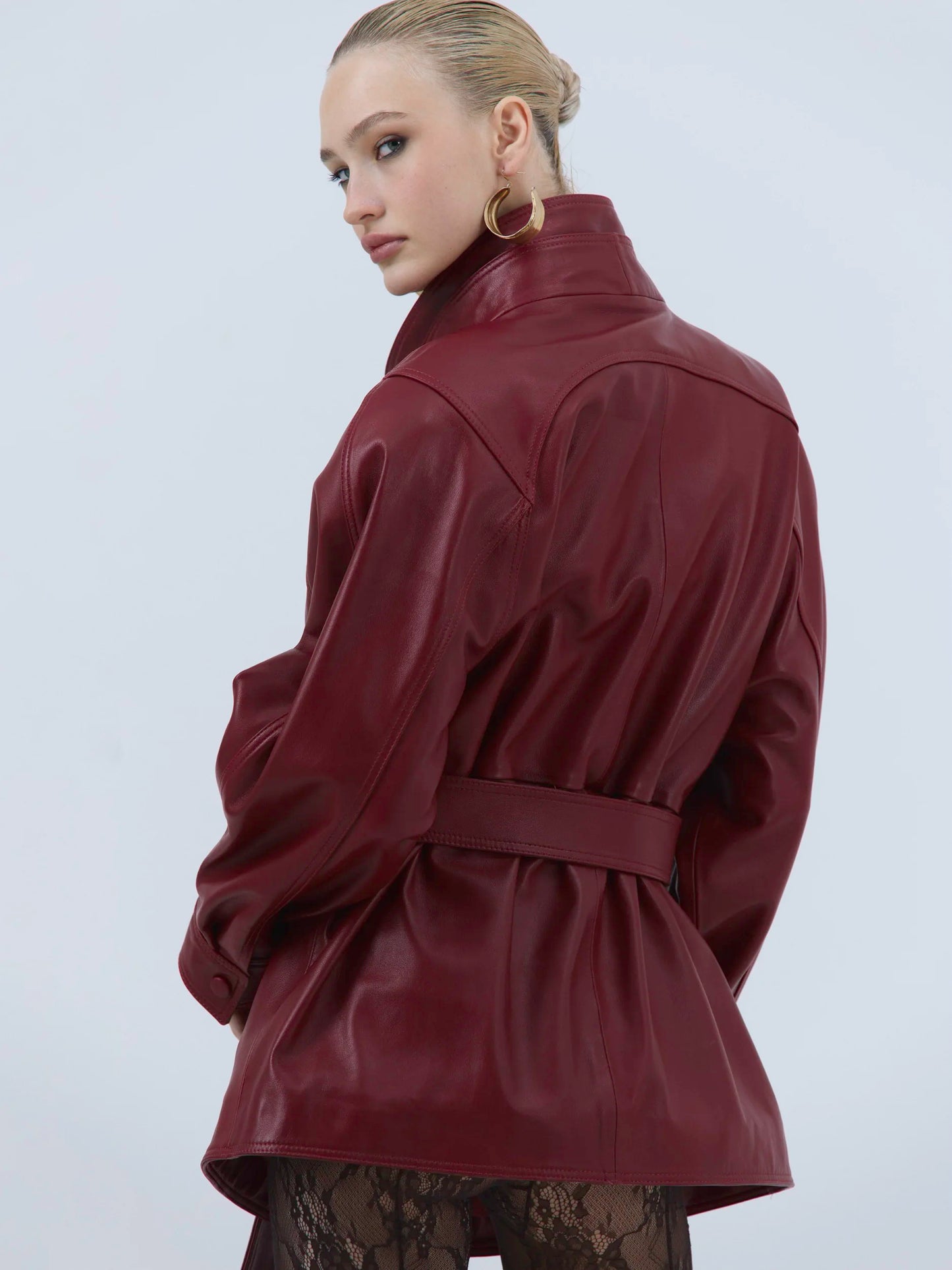 Crimson Sculpted Leather Jacket