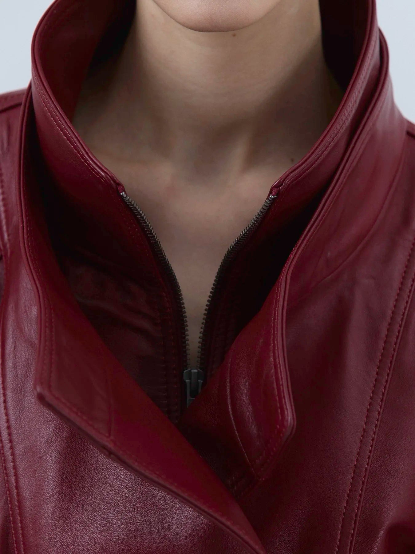 Crimson Sculpted Leather Jacket
