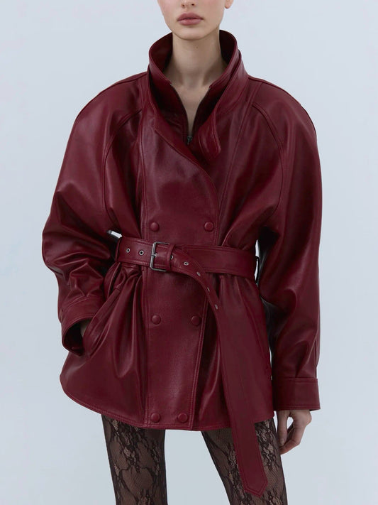 Crimson Sculpted Leather Jacket