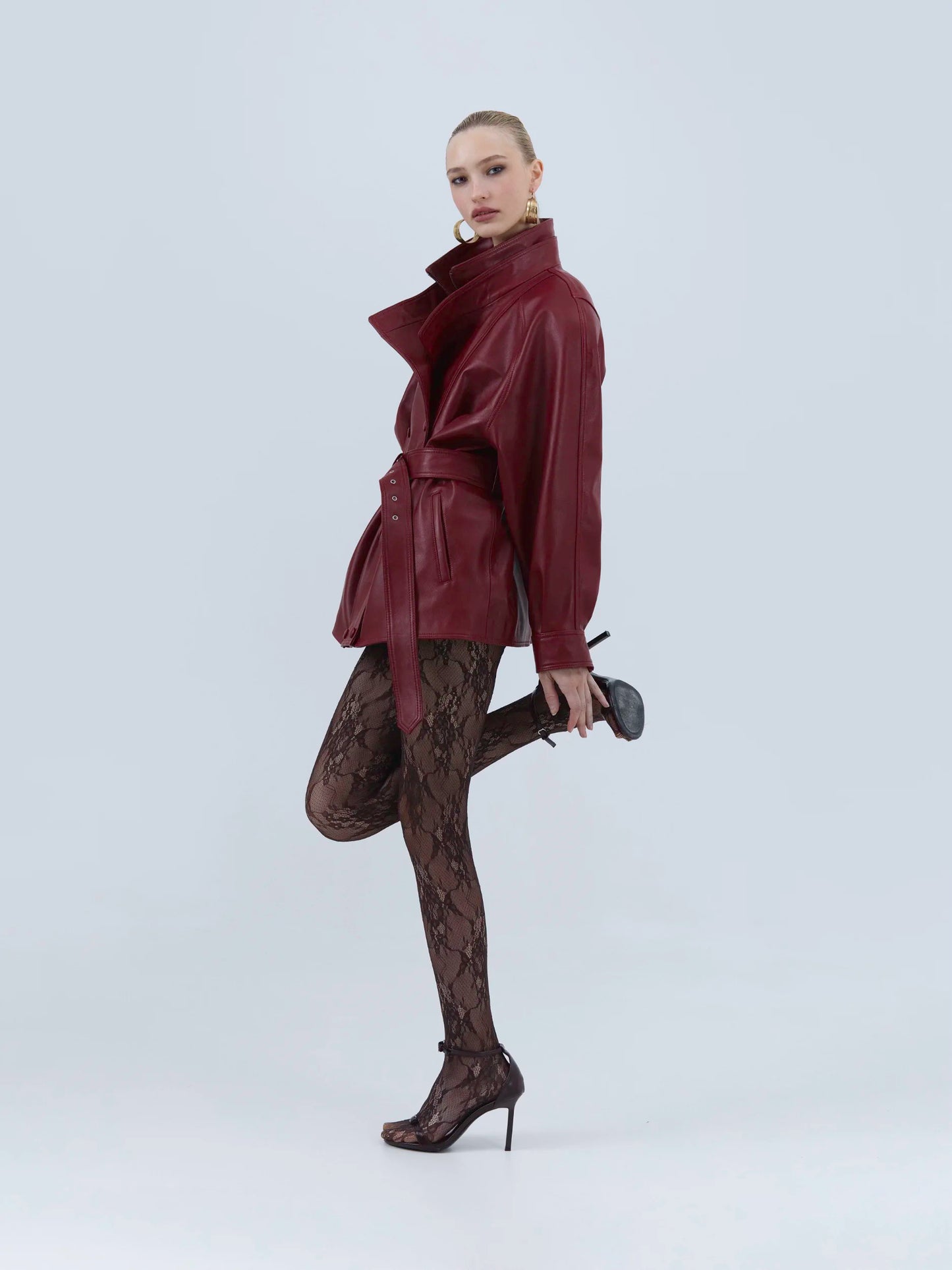 Crimson Sculpted Leather Jacket