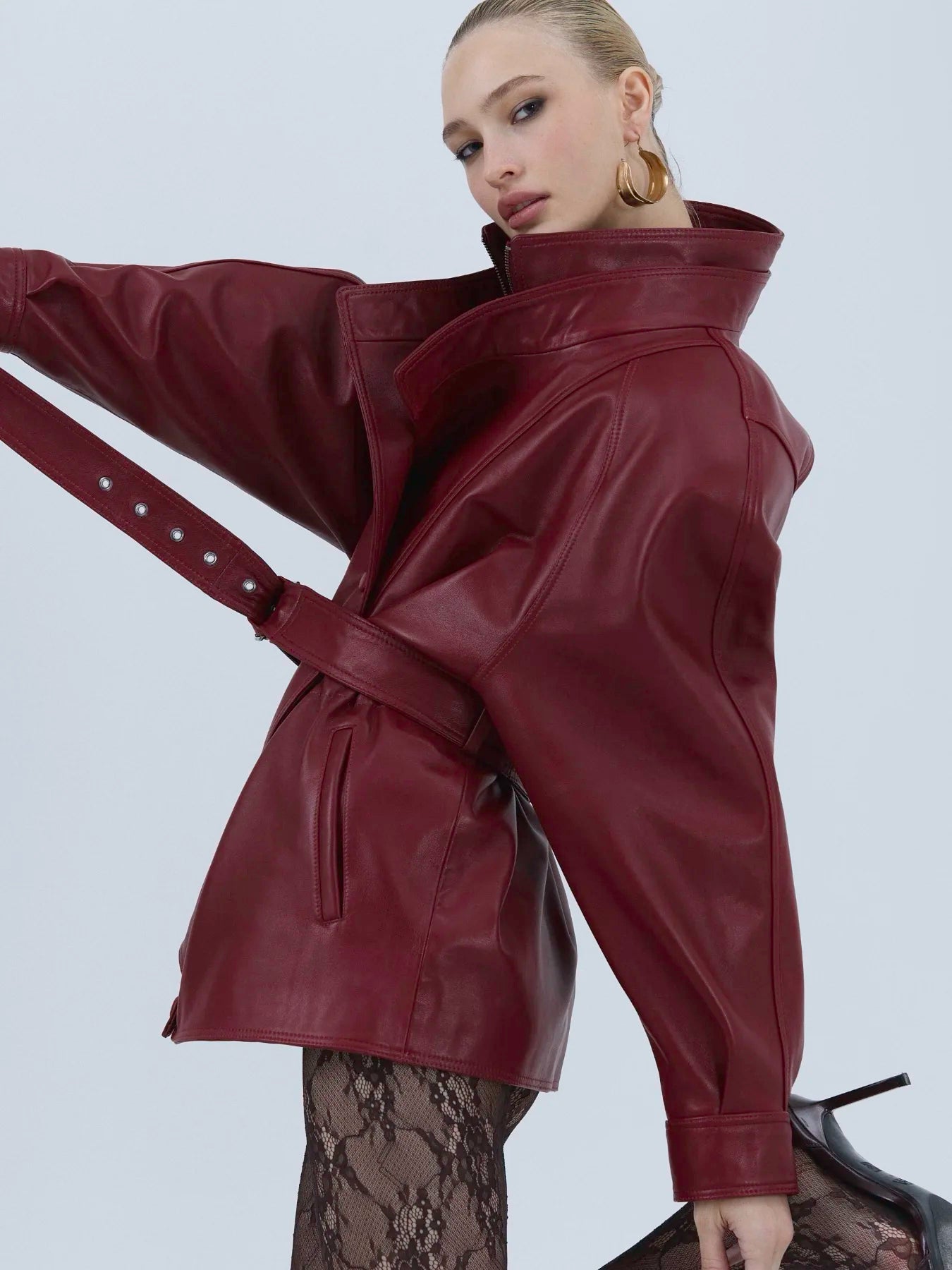Crimson Sculpted Leather Jacket