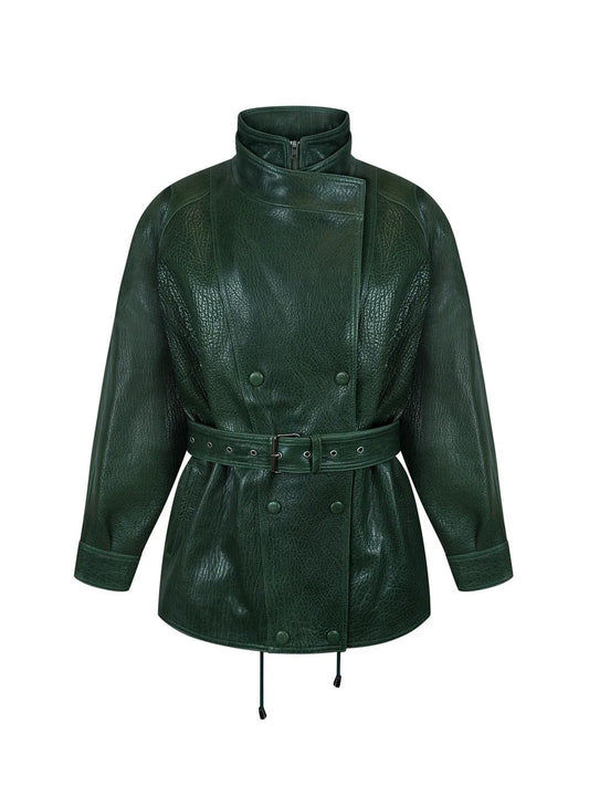 Deep Green Sculpted Leather Jacket