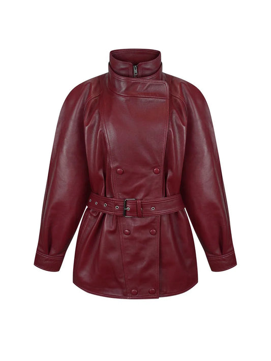 Crimson Sculpted Leather Jacket