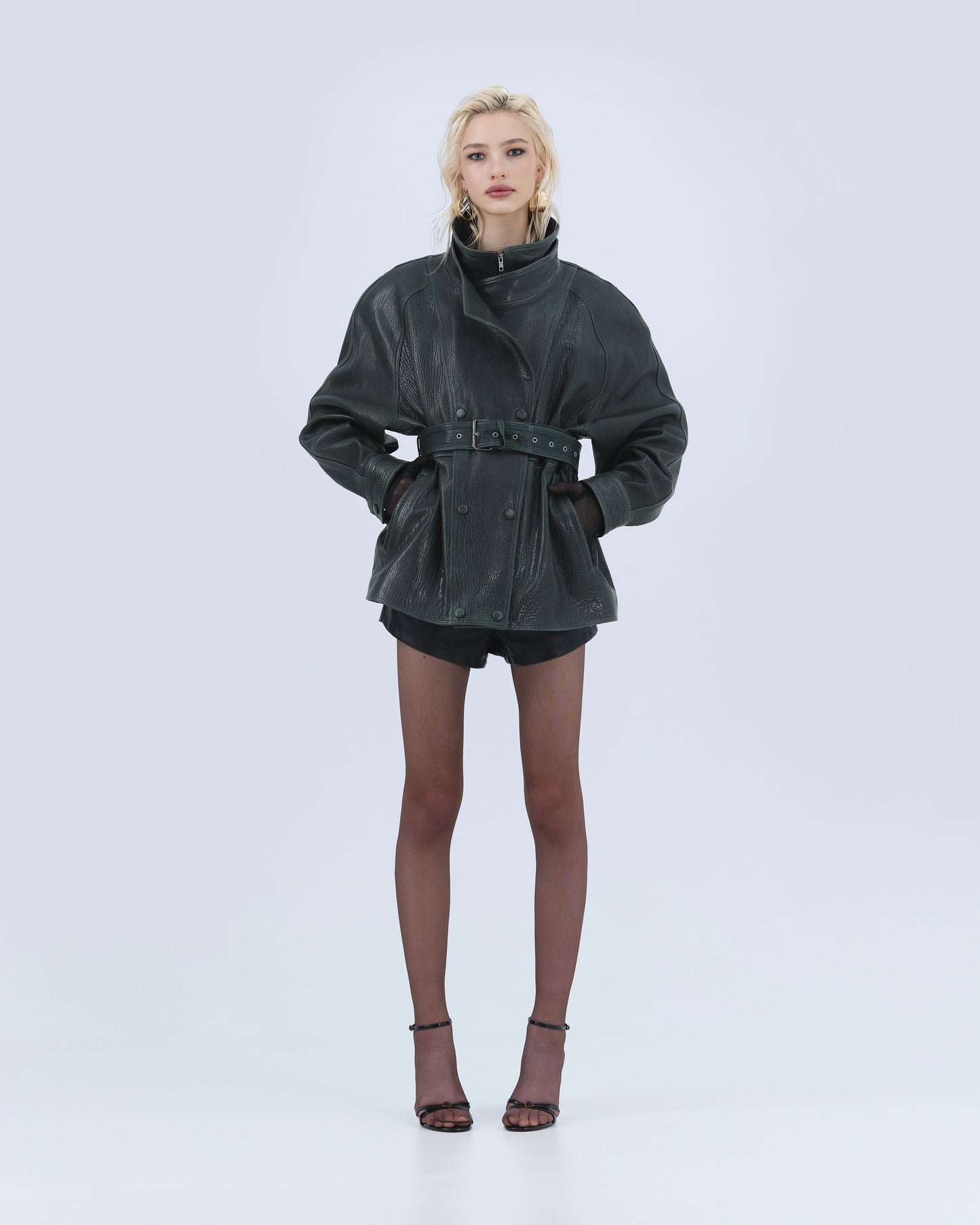 Deep Green Sculpted Leather Jacket