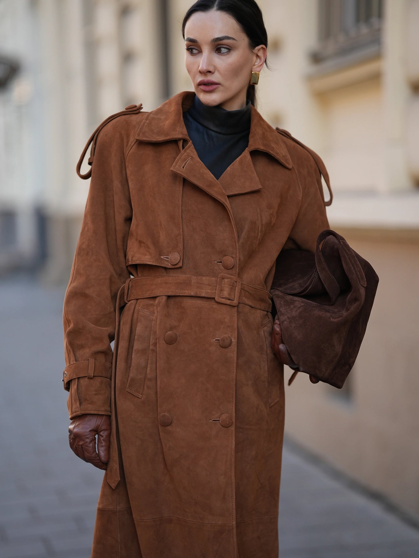 Suede Trench Coat Camel